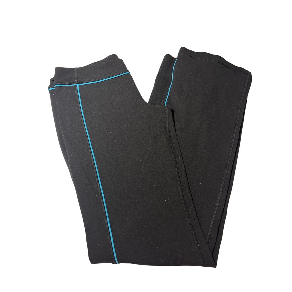 Lululemon Athletica Black Teal Piping Yoga Pants 10 Tall Straight Leg Activewear